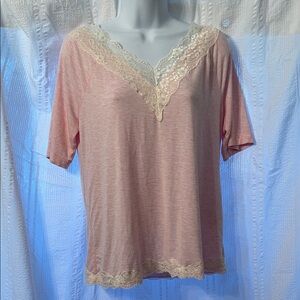 Soma Pink and Lace Trim V-Neck sleeping Tee size small